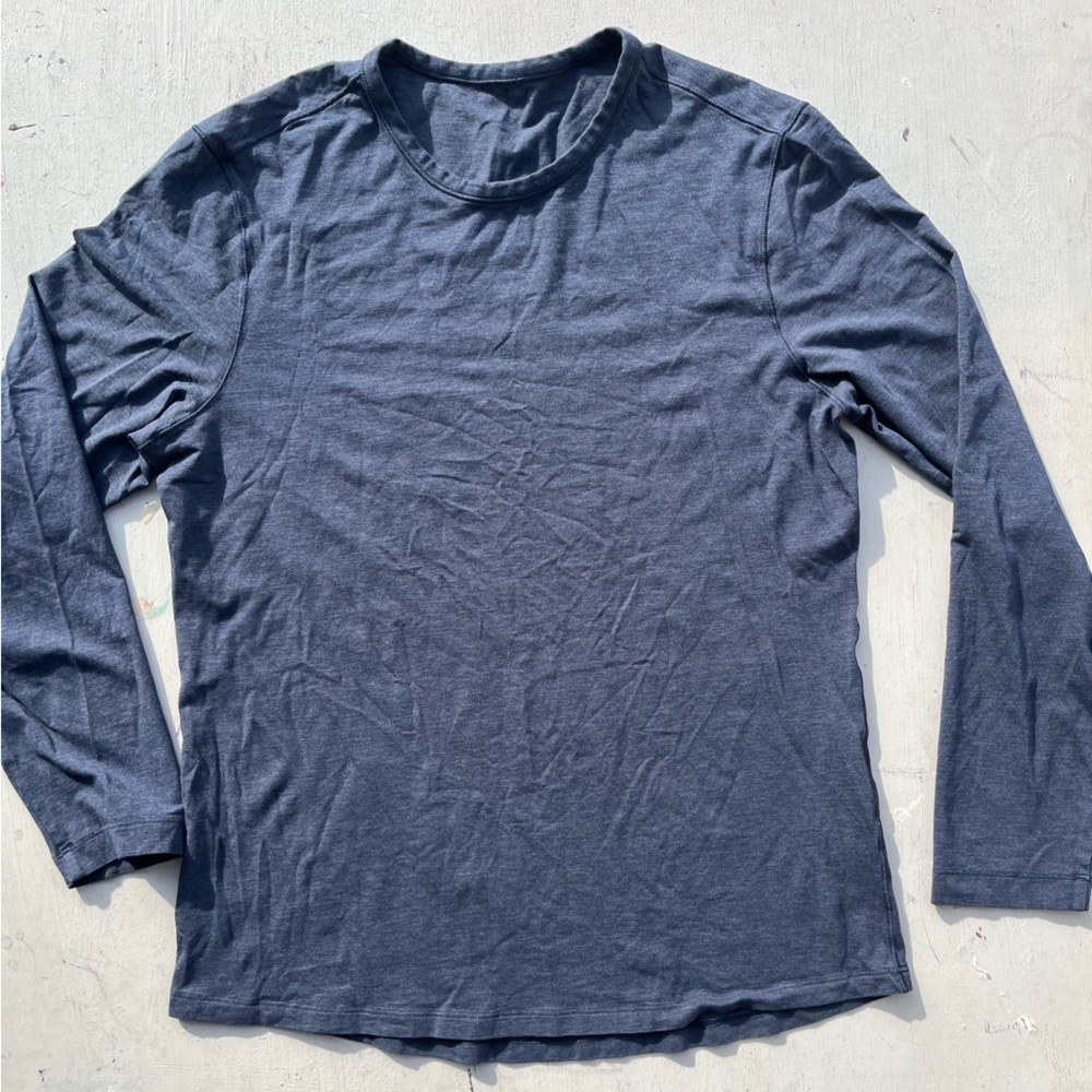 Men's Lululemon T-Shirt Gray Blue Solid NO TAGS Long Sleeve Gym Run Gorpcore